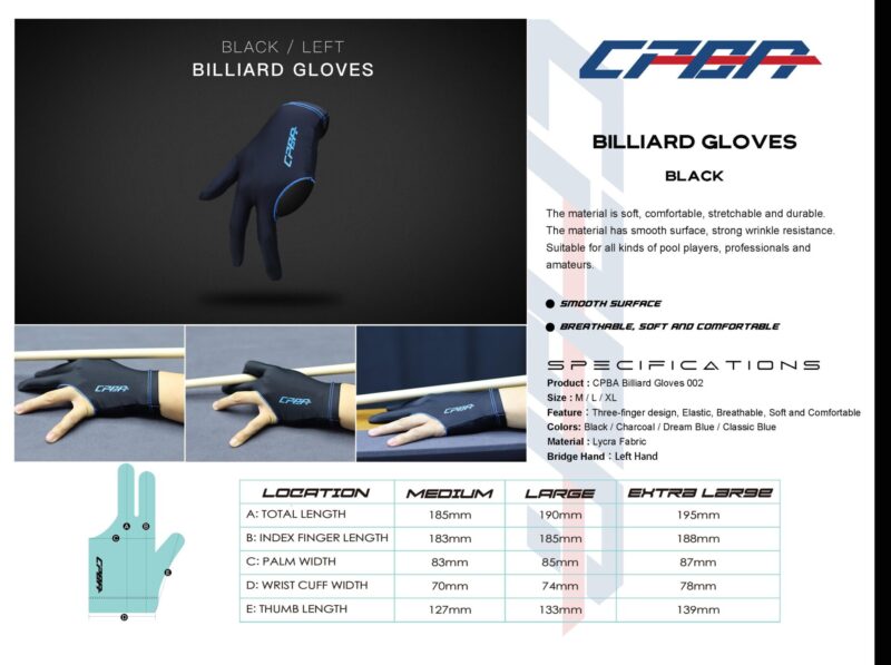 CPBA Professional Billiard Glove [Close Finger] Left hand only - Image 6