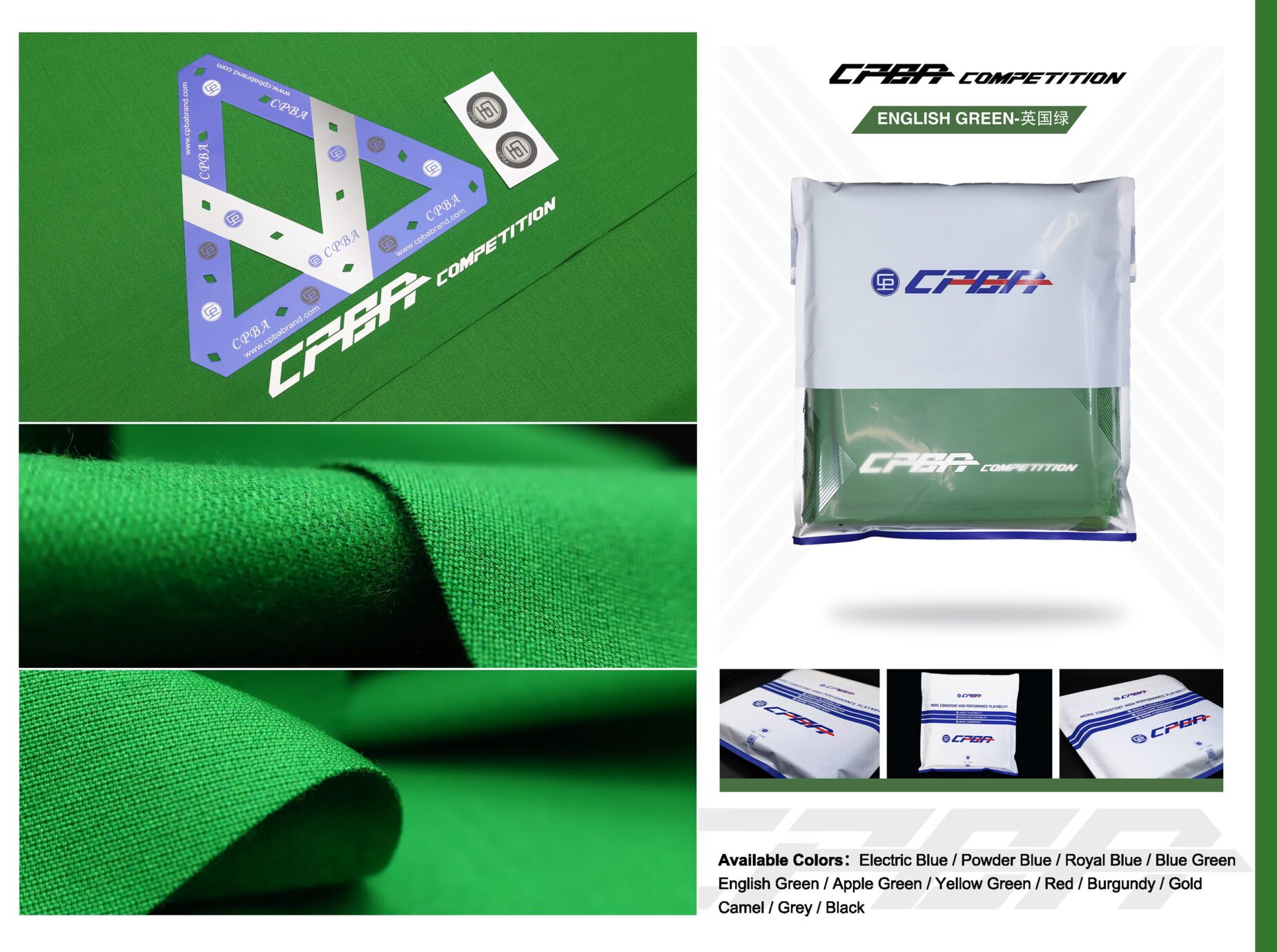 CPBA Competition Worsted Pool Table Cloth – 65% Wool 35% Nylon, Fast Speed Fabric For 7, 8, 9-Foot Tables