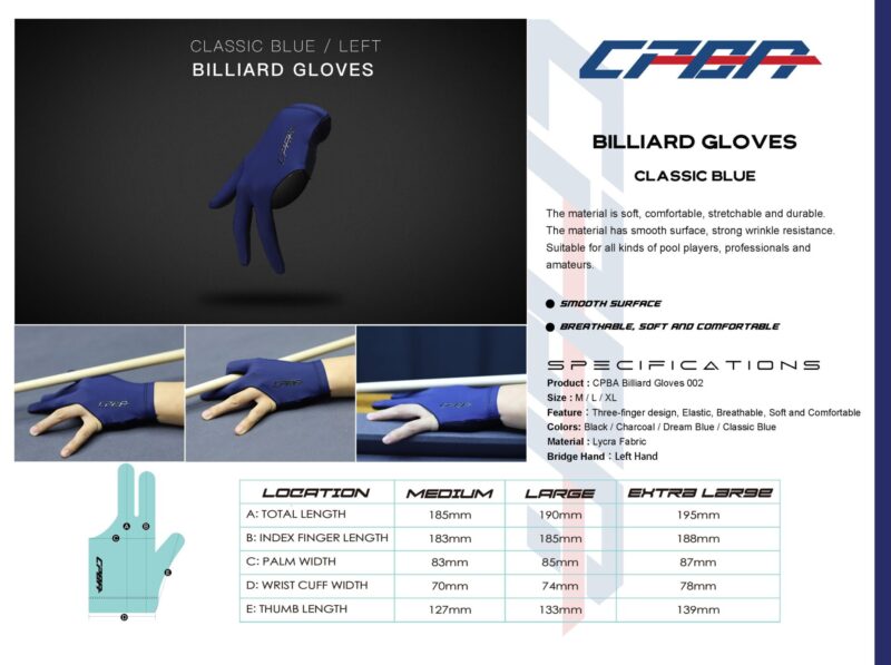 CPBA Professional Billiard Glove [Close Finger] Left hand only - Image 5