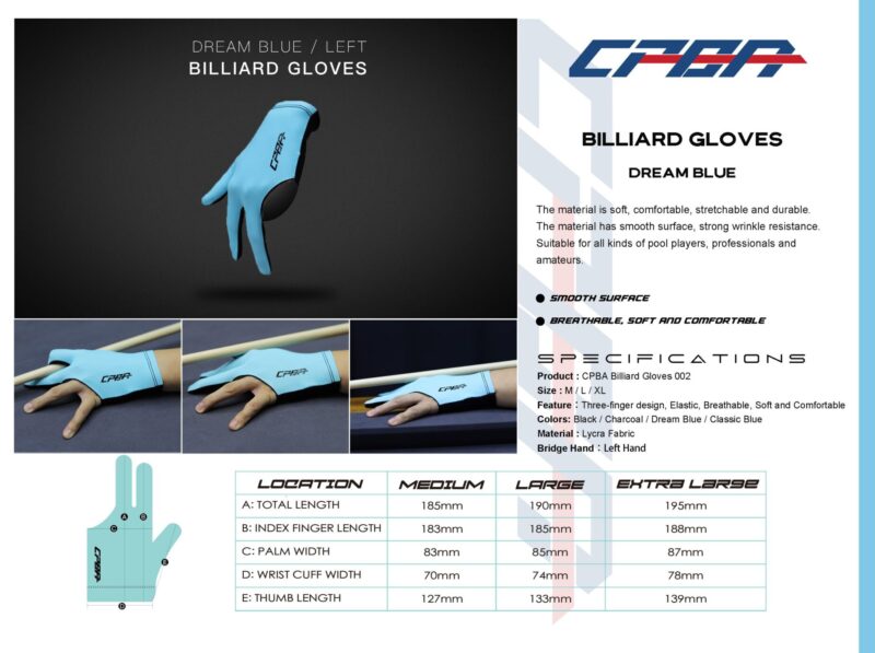CPBA Professional Billiard Glove [Close Finger] Left hand only - Image 4