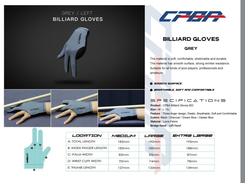 CPBA Professional Billiard Glove [Close Finger] Left hand only - Image 3
